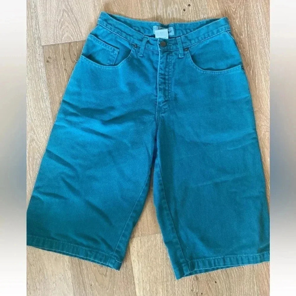 Vintage 90s Guess Shorts Size 16/28 Green Denim Green Triangle Georges Marciano - Picture 3 of 7